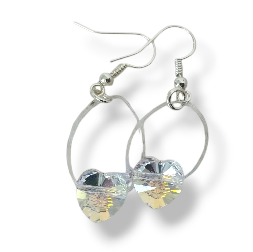 Hand Crafted Crystal Heart Illusion Earrings Sparkle Shimmer Love Sweetheart